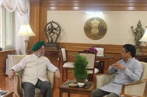 Hon'ble Minister GoN, Shri Jacob Zhimomi with MOS for Housing and Urban affairs GOI Shri Hardeep Singh Puri. Nirman Bhawan New Delhi.